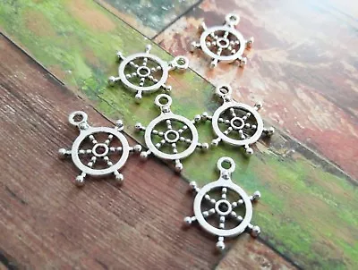 10 Ship Wheel Charms Pendants Antiqued Silver Nautical Charms Ship Charms Helm • $5.24