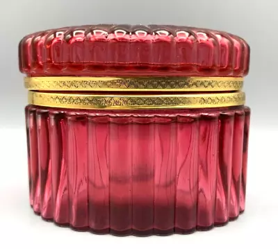 Murano Opaline Glass Box Casket Scallop Vanity Cranberry Mount Gilt Brass 1.a • $700