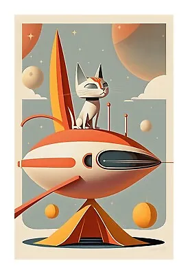 1950s Spaceship Cat - A Mid Century Modern Atomic Age Sassy Cat E1 • $19.99