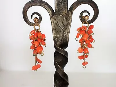 Vintage 14K Gold Filled Italian Branch Coral Cluster Dangle Post Earrings 1950's • $75