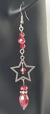 Patriotic Red STAR 3 Inch Dangle Drop Earrings With Glass Beads And Rhinestones • $5.95