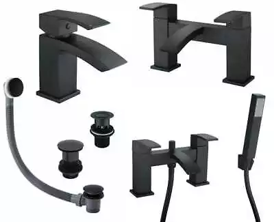 Arke Bathroom Black Matt Sink Basin Mono Mixer Bath Filler Shower Brass Tap • £8.99