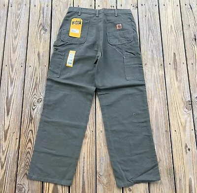 Carhartt Men's Loose Fit Washed Duck Utility Work Pants 34 X 32 Moss B11 • $33.11