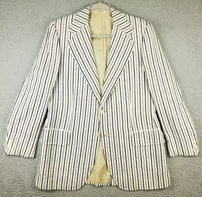 Brioni Vintage Cotton Hopsack Sport Coat Ivory W/Blue Rope Stripes Mens Size 40R • $199.99