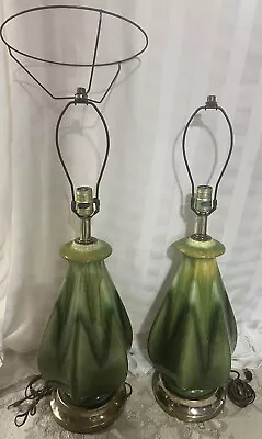 HAEGER Vintage Drip Glaze Scalloped Lamp Pair! EXCELLNT! • $150