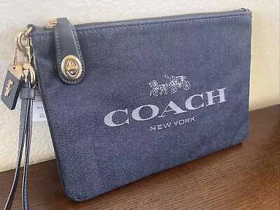 NWT Coach Turnlock Denim Multi/Gold Pouch 26 With Horse And Carriage 11001762JAX • $118.01