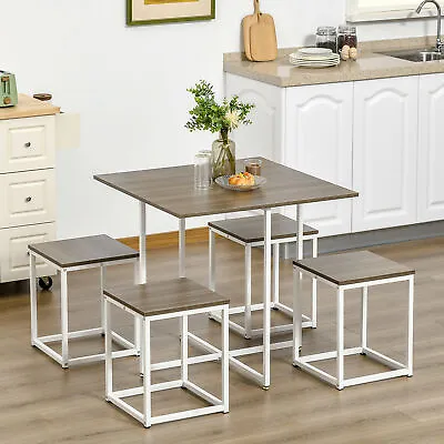 Modern 5-Piece Dining Table Set Metal Frame Square Kitchen Table With 4 Chairs • £79.99