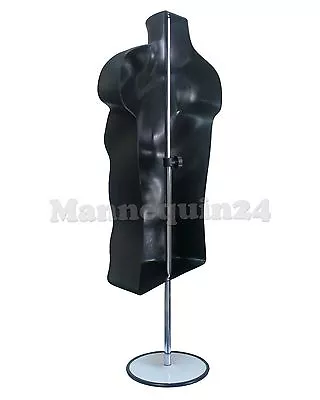 Male Mannequin Torso Form - Black Dress Form W/ Stand & Hanging Hook   • $54.85