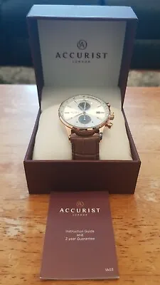 Accurist Gents Dark Brown Leather Strap Chronograph Watch (BRAND NEW) • £89