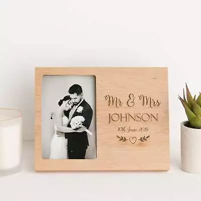 Personalised Mr And Mrs Wedding Date Solid Oak Photo Frame • £19.99