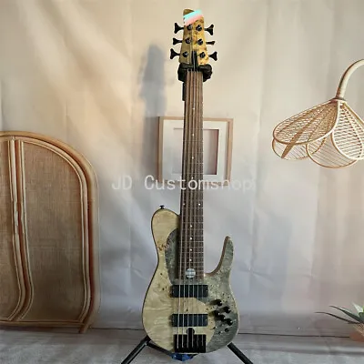 Burl Maple Top Yin Yang 6 String Electric Bass Guitar Neck Thru Body Ash Body • $394