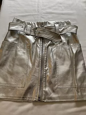 Metallic SILVER TOPSHOP Mini Skirt & Belt ~ Faux Leather ~ Size UK 8 • £2.99