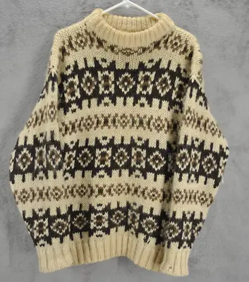 Vintage Stobi Fishermans Sweater Medium Brown Rustic Wool Unspun Distressed • $35.99