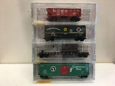 N Scale Micro Trains MTL 21212 Fallen Flags 4-Pack W/CB&Q/NP/SP&S/GN • $57