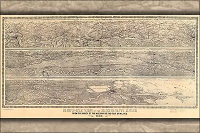Poster Many Sizes; Birdseye View Map Of The Mississippi River 1884 • $160.11