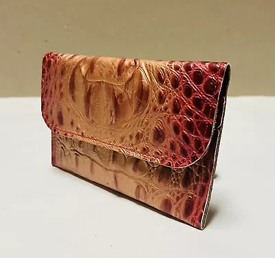 Raviani Wallet In Red & Gold  Embossed  Crocodile Leather Made In USA • $22.75