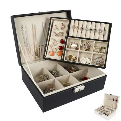 2 Layers Jewelry Watch Box Organizer Rings Earring Necklace Storage Display Case • $19.75