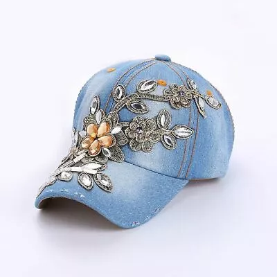 Women Crystal Baseball Cap Adjustable Snapback Casual Travel Flower Sport New • $10.68