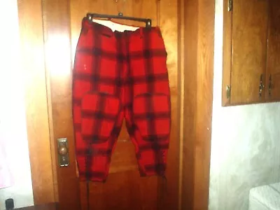 Vintage Pants Mens Size 36x24 Red Black Plaid Wool Hunting Outdoors Lace Up Leg • $12