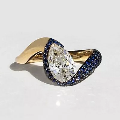 Gorgeous 4ct Bezel Setting Pear Cut Blue Sapphire Engagement Ring • $99