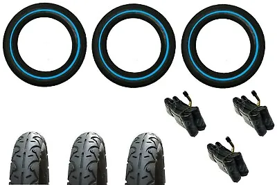 3 X QUINNY FREESTYLE 3 X 12  Tyres + Bent Valve Tubes & Pram Tyres BLUE LINE • £42.18