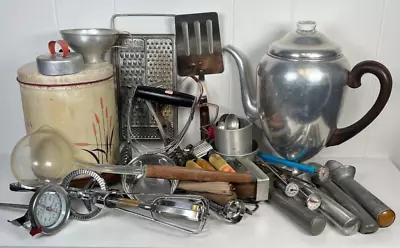 Huge Mixed Lot Of Vintage Kitchen Utensils Primitives Farmhouse Rustic 35+ Items • $12.99