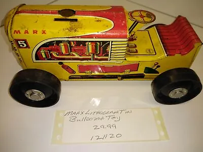 Vintage MARX BULLDOZER Wind Up Tin Toy Lithograph In Good Condition Good Graphic • $29.99
