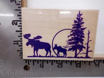 Embossing Arts Silhouette Moose Trees Wood Rubber Stamp Euc L1980 • $10.99