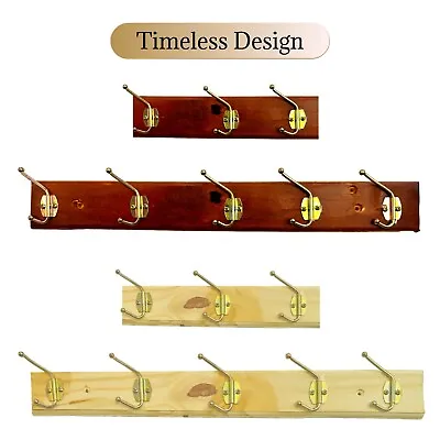 STRONG WOODEN WALL COAT HANGER Hangers Clothes Pine Wood Rack Hooks Peg Pegs UK • £5.93