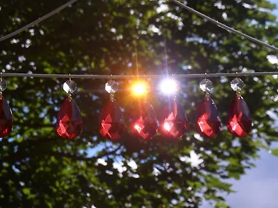 ONE *1 Large* RED Pear Drop &Clear Top Glass Crystal Chandelier Xmas Decos! ONE • £2.49