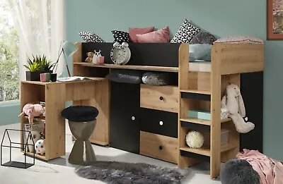 Mid Sleeper Cabin Loft Bed SMART 1 With Built-in Wardrobe Desk Shelves Drawers • £799