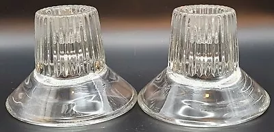 Vtg Reversible Ribbed Glass Candle Stick Holders Lot Of 2 • $9