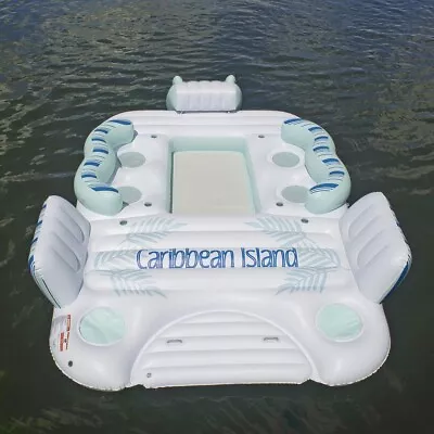 Inflatable Caribbean Island Float 6 Person W/ Slide Cup Holders Built-in Coolers • $374