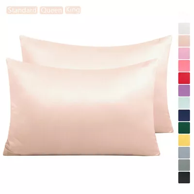 Satin Pillowcase Set Of 2 Pack Silky Pillow Cover With Zipper Closure • $11.99