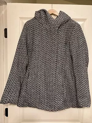 Mossimo Pea Coat Women XL Herringbone Jacket Black White Buttons Hood • $22.99
