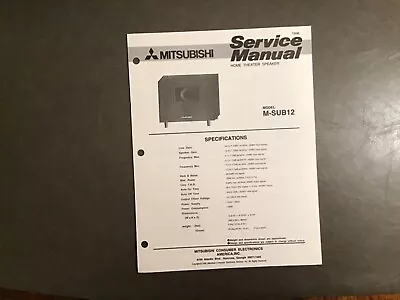 Mitsubishi M-sub12 Service Manual Original Repair Book Stereo Speaker Sub Woofer • $9.99