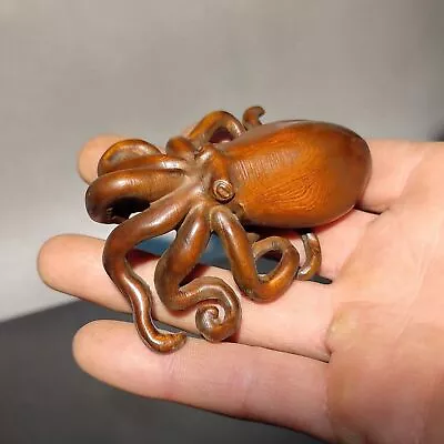 Vintage Wooden Octopus Statue Carving Wood Carved Figure Decor Children Gift Art • $18.99