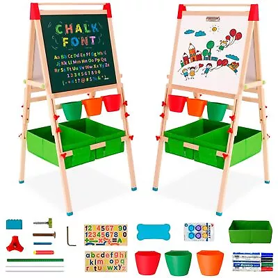 Kids Easel With Paper Roll Double-Sided Whiteboard & Chalkboard Standing Ease... • $65.37