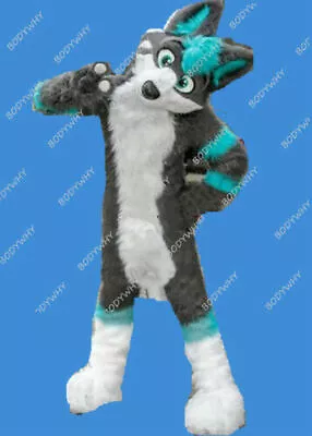 Fursuit Long Fur Wood Gray Wolf Husky Mascot Costume Suits Cosplay Party Dress • $783.76