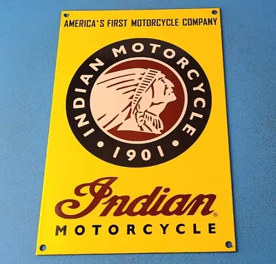 Vintage Indian Motorcycle Porcelain Gas Service Station Chief Dealer Pump Sign • $133.37