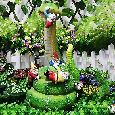 Naughty Gardening Lawn Gnome Statue Ornaments Snake Eating Dwarfs Yard DIY Decor • $25.70