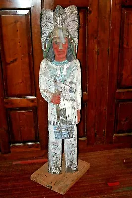 Vintage 60  Tall Hand Carved & Painted Wood Cigar Pipe Store Indian Sculpture • $1440