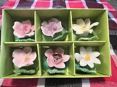 12 Vintage DIAMANTINE Fine China Figural Floral Flower Place Card Holders JAPAN • $29.99