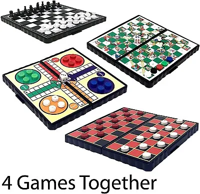 Travel Games In Case 4pk Compact Magnetic Chess Ludo Draughts Snake & Ladders • £5.87