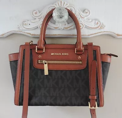 Michael Kors $358 Selma Bag Satchel Brown Signature Monogram • $25