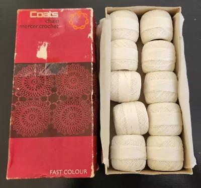 Vintage Coats Chain Mercer Cotton Crochet Thread 10 Balls Original Box Md In Gb • $35