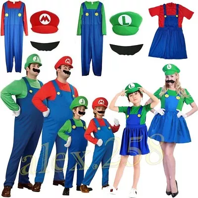 Mens Women Adult Kids Super Mario Luigi Bros Cosplay Fancy Dress OutfitCostumesb • $16.25