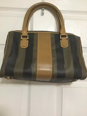 Fendi Vintage Pre-owned Black-Tan Striped Roma Satchel Bag 083-80006 • $160