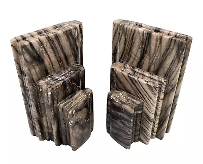 20th Century Italian Gray Variegated Marble Books Stacked Bookends - A Pair • $225