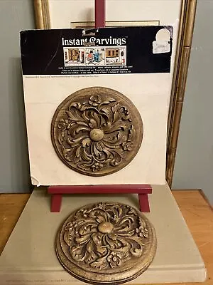 Antique Onlay Applique Furniture Decor RUSTIC PAECO Wood Carved Rosette Set Of 2 • $29.99